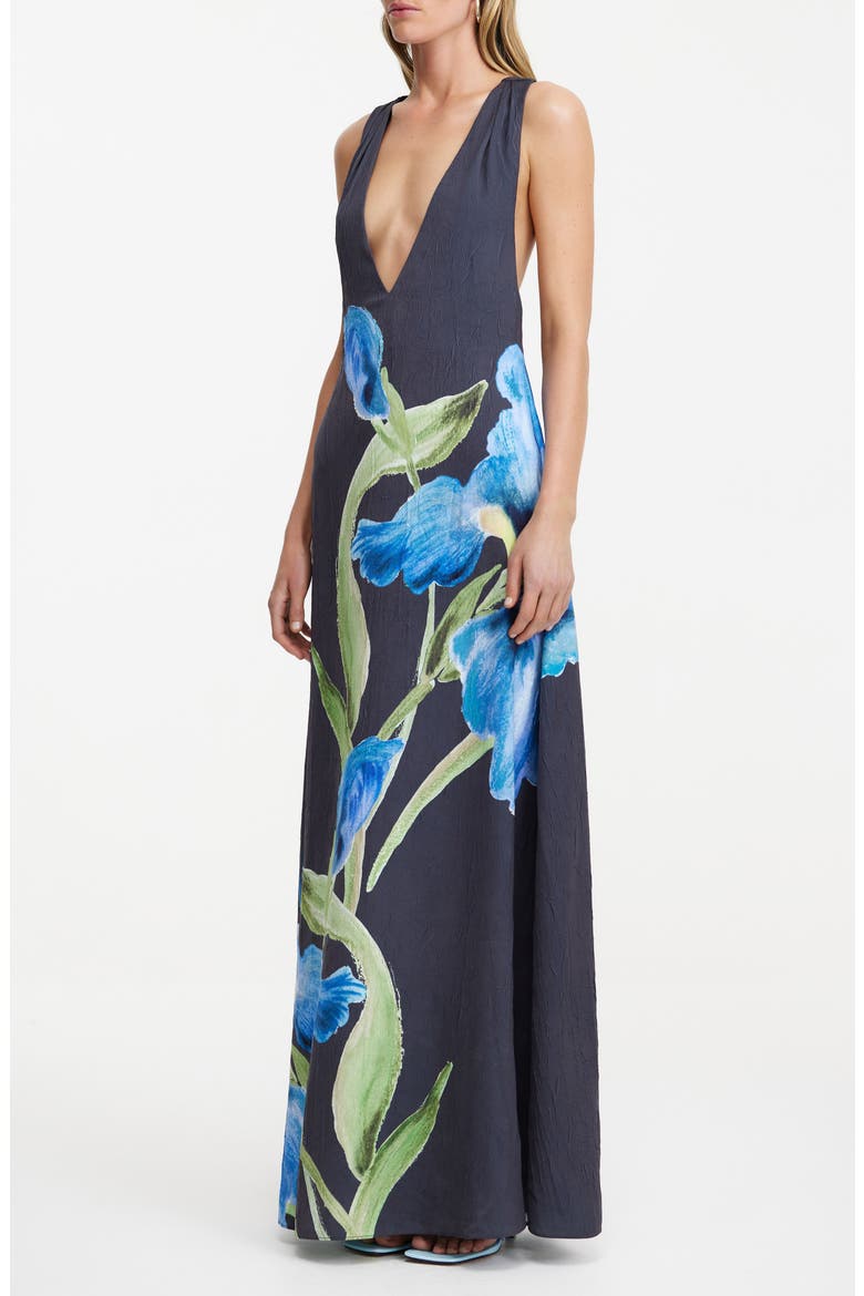 Merida Floral Print Plunge Neck Gown, Alternate, color, MIDNIGHT BOUQUET