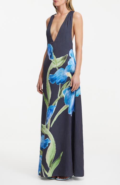 Significant Other Merida Floral Print Plunge Neck Gown In Midnight Bouquet