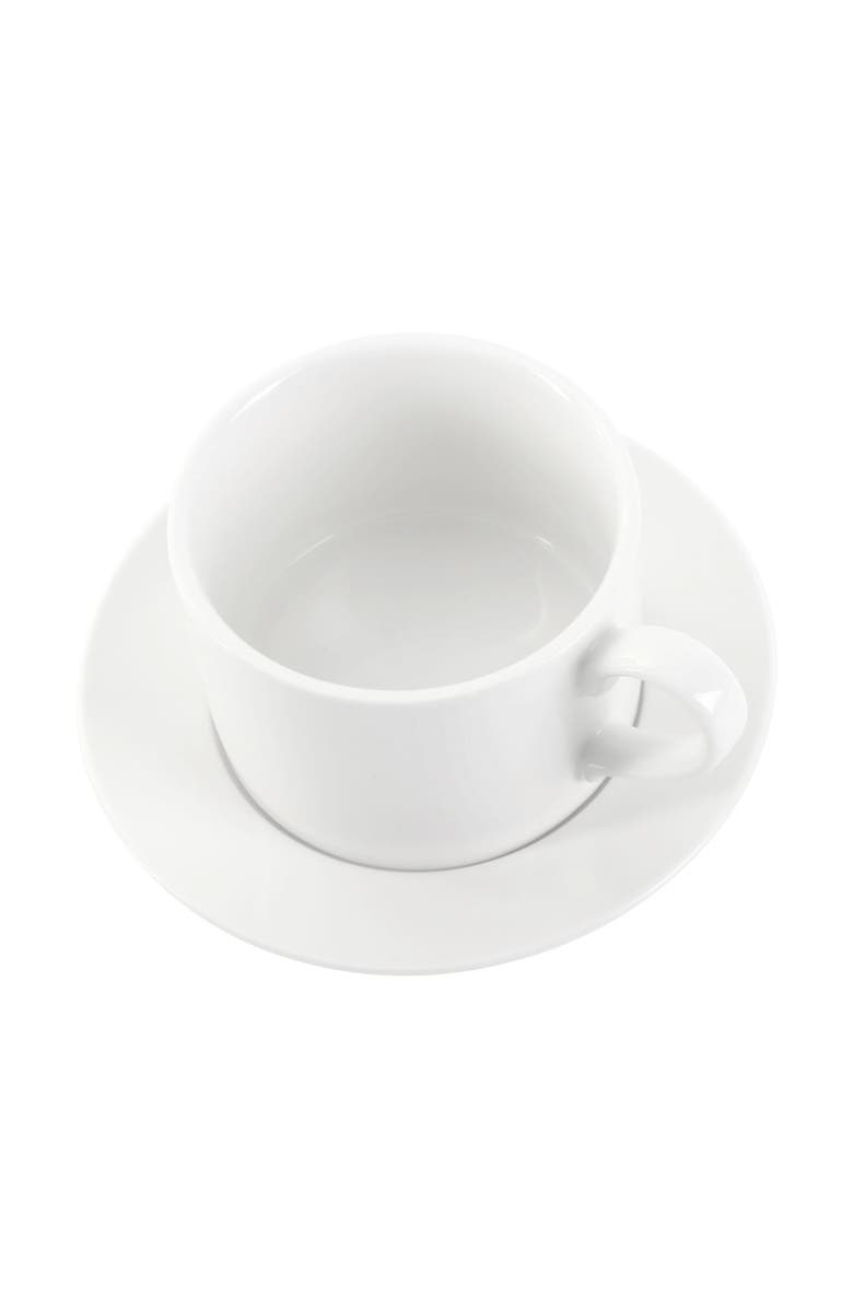 Our Table Simply White 6 Piece 3.75 Inch Porcelain Cups With Saucers Set, Alternate, color, White