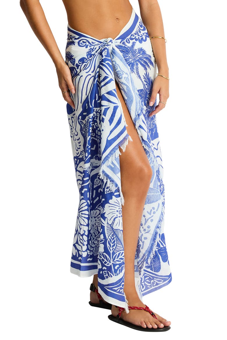 Jungle Lino Long Pareo Sarong, Alternate, color, BLUE