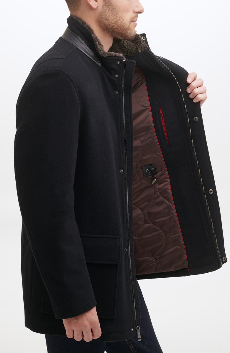 Cole Haan Signature Wool Blend Faux Fur Lined Stand Collar Jacket, Alternate, color, Black