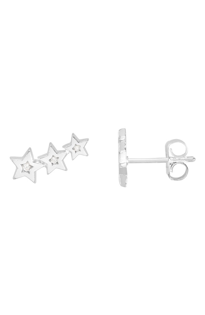 Estella Bartlett Cubic Zirconia Star Ear Crawlers, Main, color, Silver