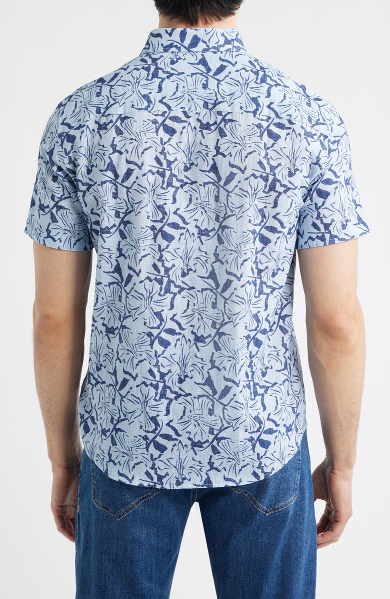 Johnston & Murphy Hampton Stretch Cotton Short Sleeve Button-Up Shirt, Alternate, color, Blue Hibiscus