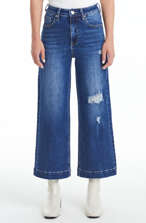 Ripped Mid Rise Crop Wide Leg Jeans (Plus)