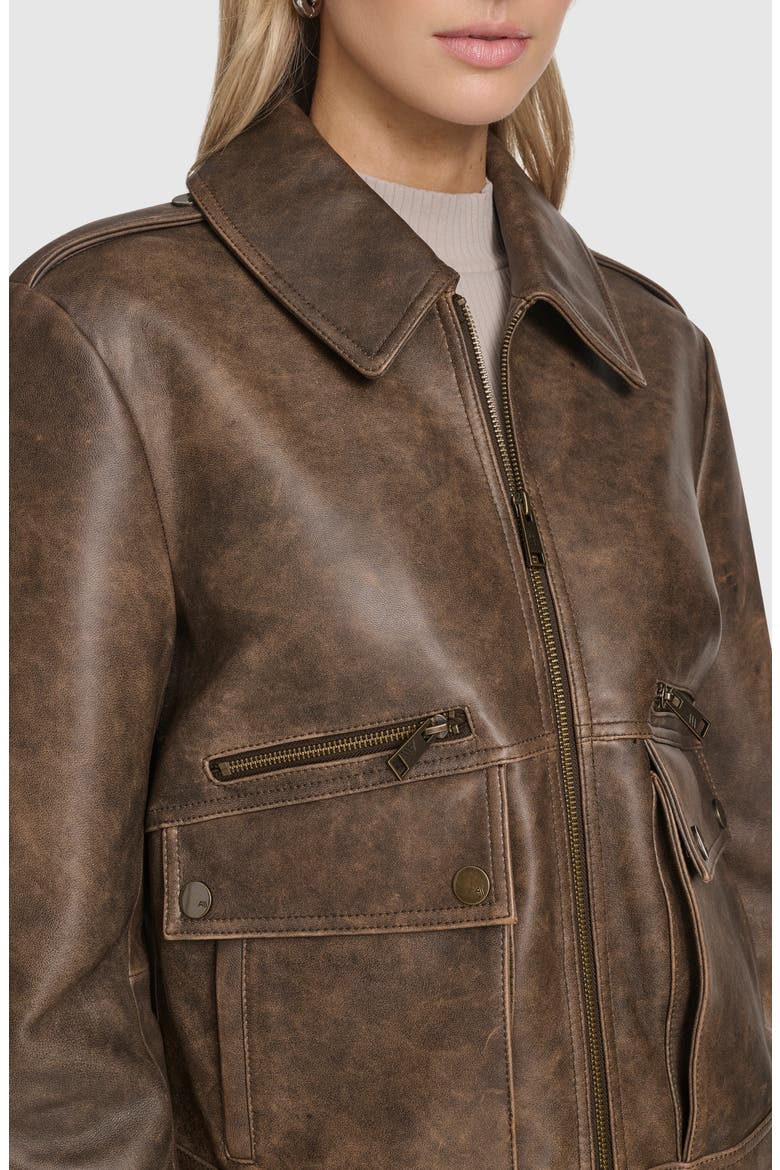 Addis Aviator Leather Jacket, Alternate, color, BROWN