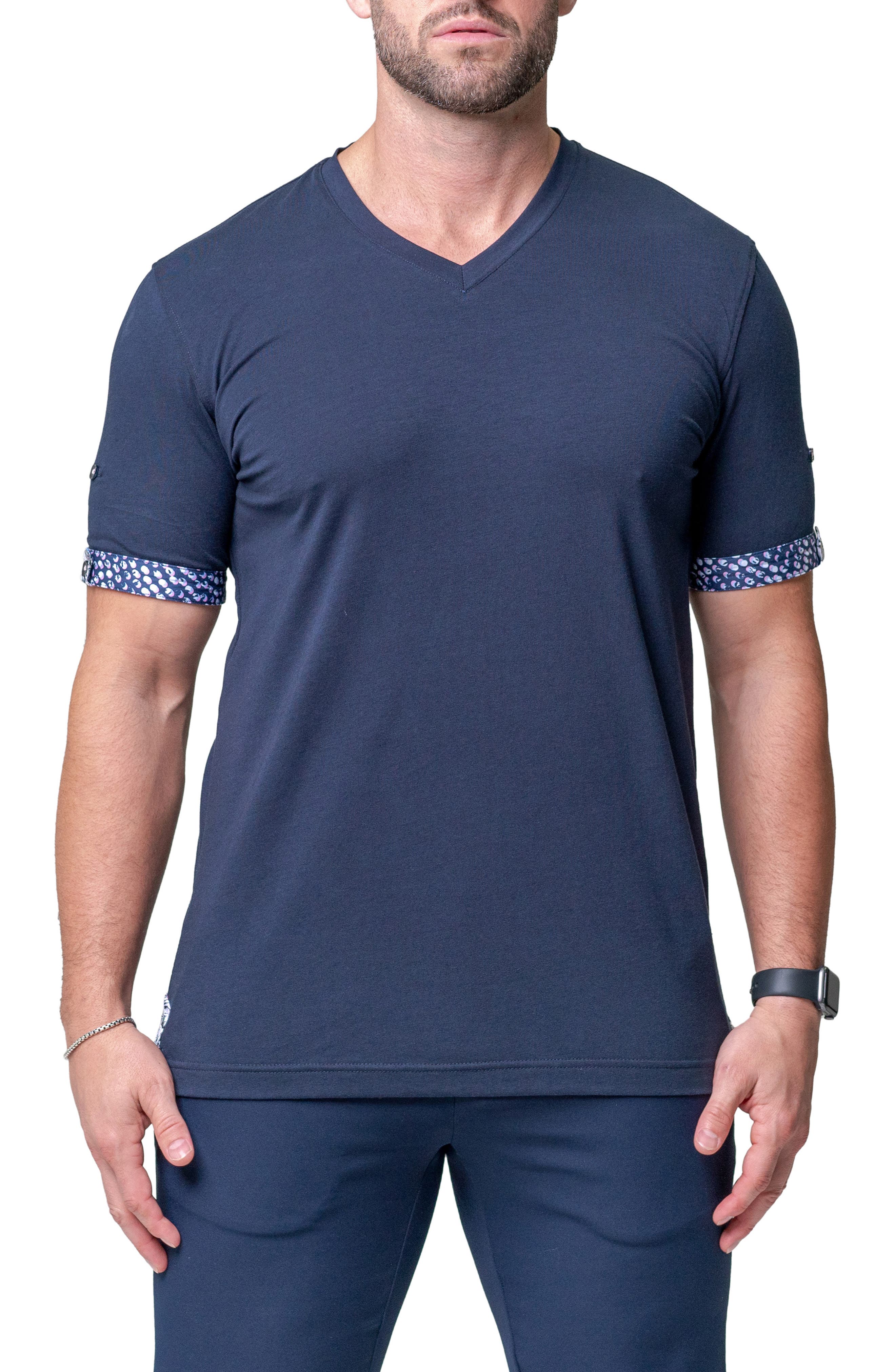 Maceoo Vivaldi Solid Monkey Blue V-Neck T-Shirt