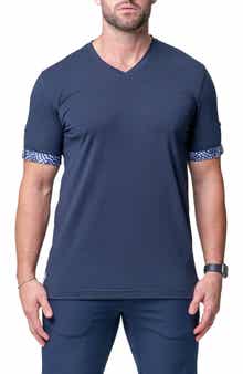 Maceoo Vivaldi Solid Monkey Blue V-Neck T-Shirt
