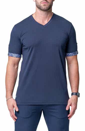 Maceoo Vivaldi Solid Monkey Blue V-Neck T-Shirt