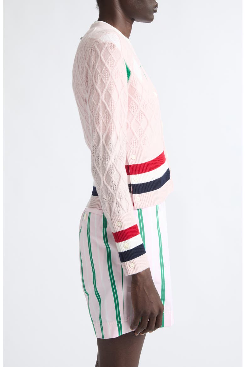 Argyle Intarsia Cashmere Pointelle Cardigan, Alternate, color, LIGHT PINK