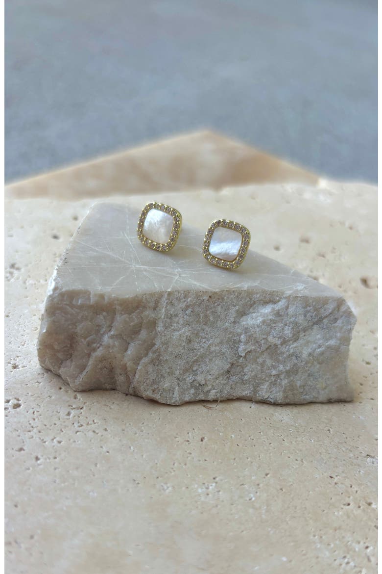 Mother of Pearl Stud Earrings, Alternate, color, WHITE