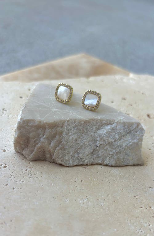 Adornia 14k Gold Plated Cushion-shaped Mother Of Pearl Cz Halo Stud Earrings