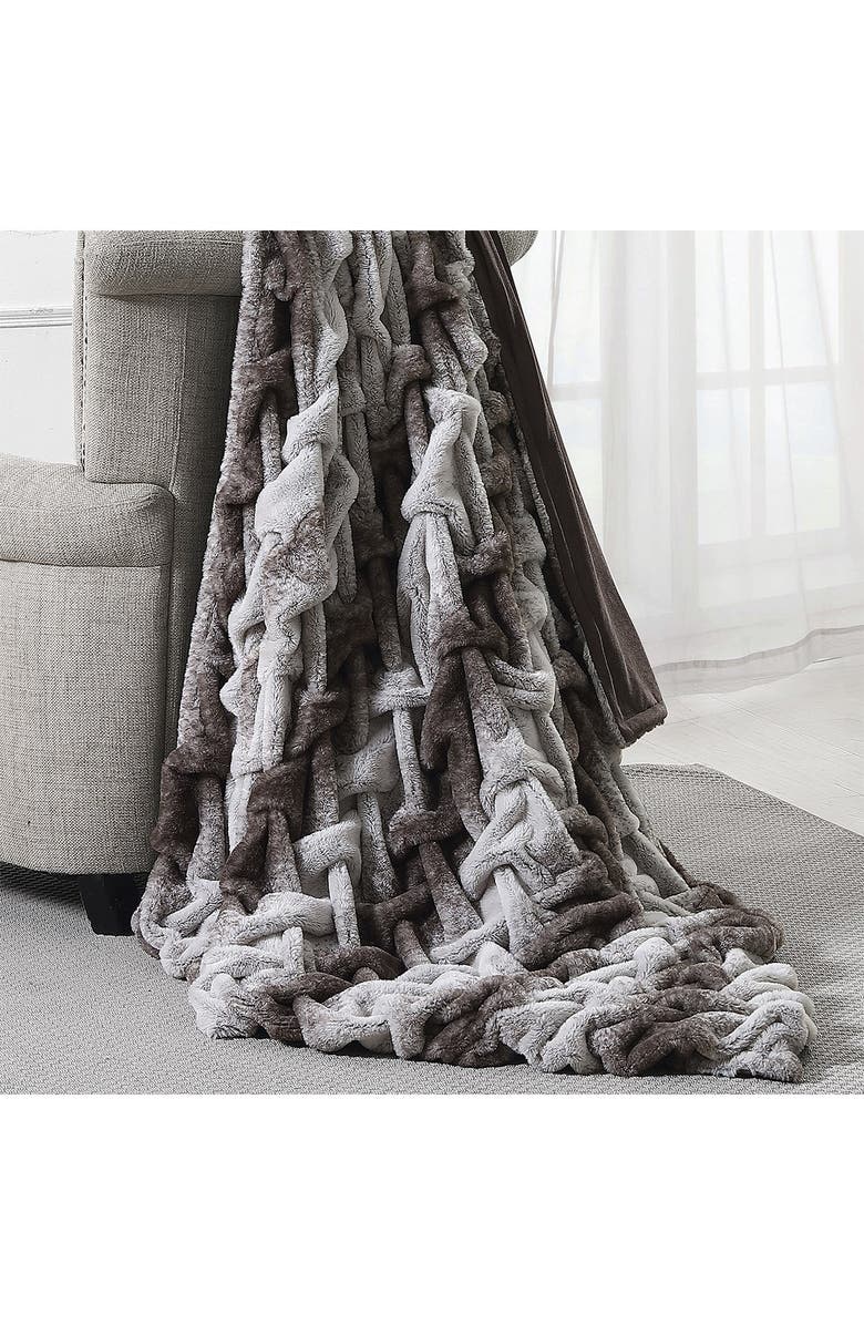 Modern Threads Faux Fur Braided Reversible Throw, Alternate, color, Braided Taupe