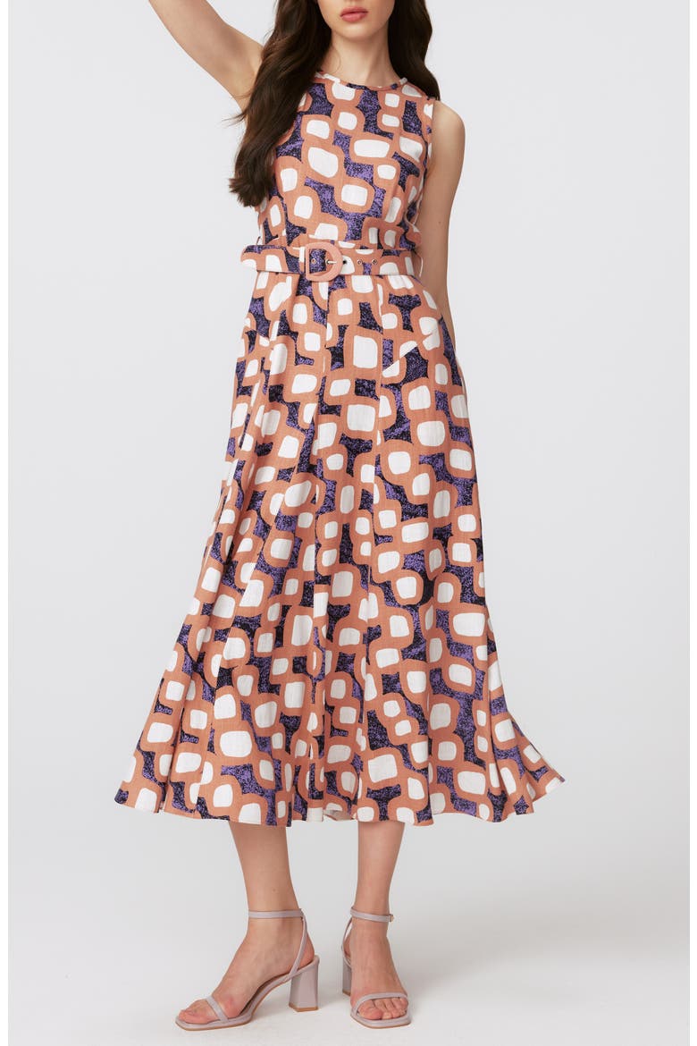 Elliott Abstract Print Sleeveless Midi Dress, Main, color, DECO GEO MED