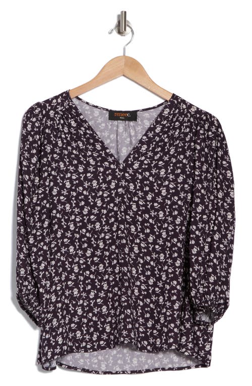 Renee C Floral V-neck Balloon Sleeve Top In Multi