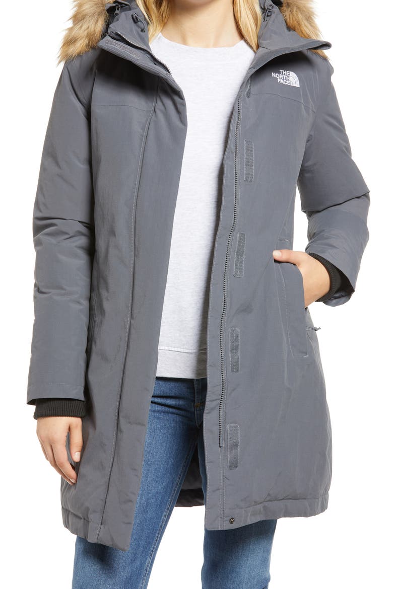 Arctic Waterproof 550-Fill-Power Down Parka with Faux Fur Trim, Main, color, VANADIS GREY