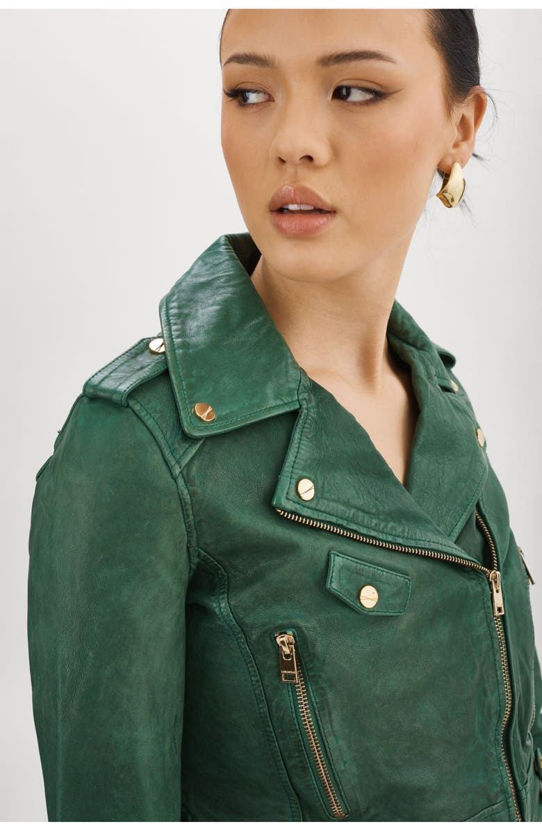 LAMARQUE Ciara | Cropped Leather Biker Jacket, Alternate, color, Bottle Green