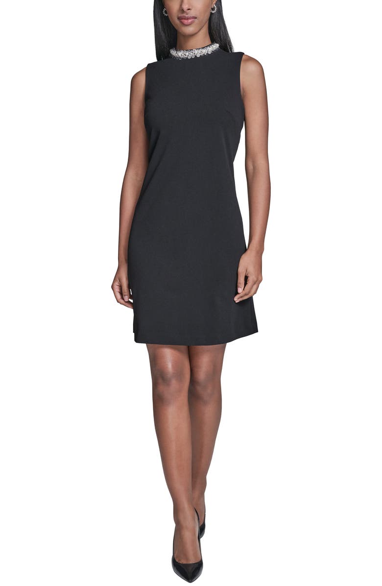 KARL LAGERFELD Embellish Scuba Crepe Sheath Dress, Main, color, Black