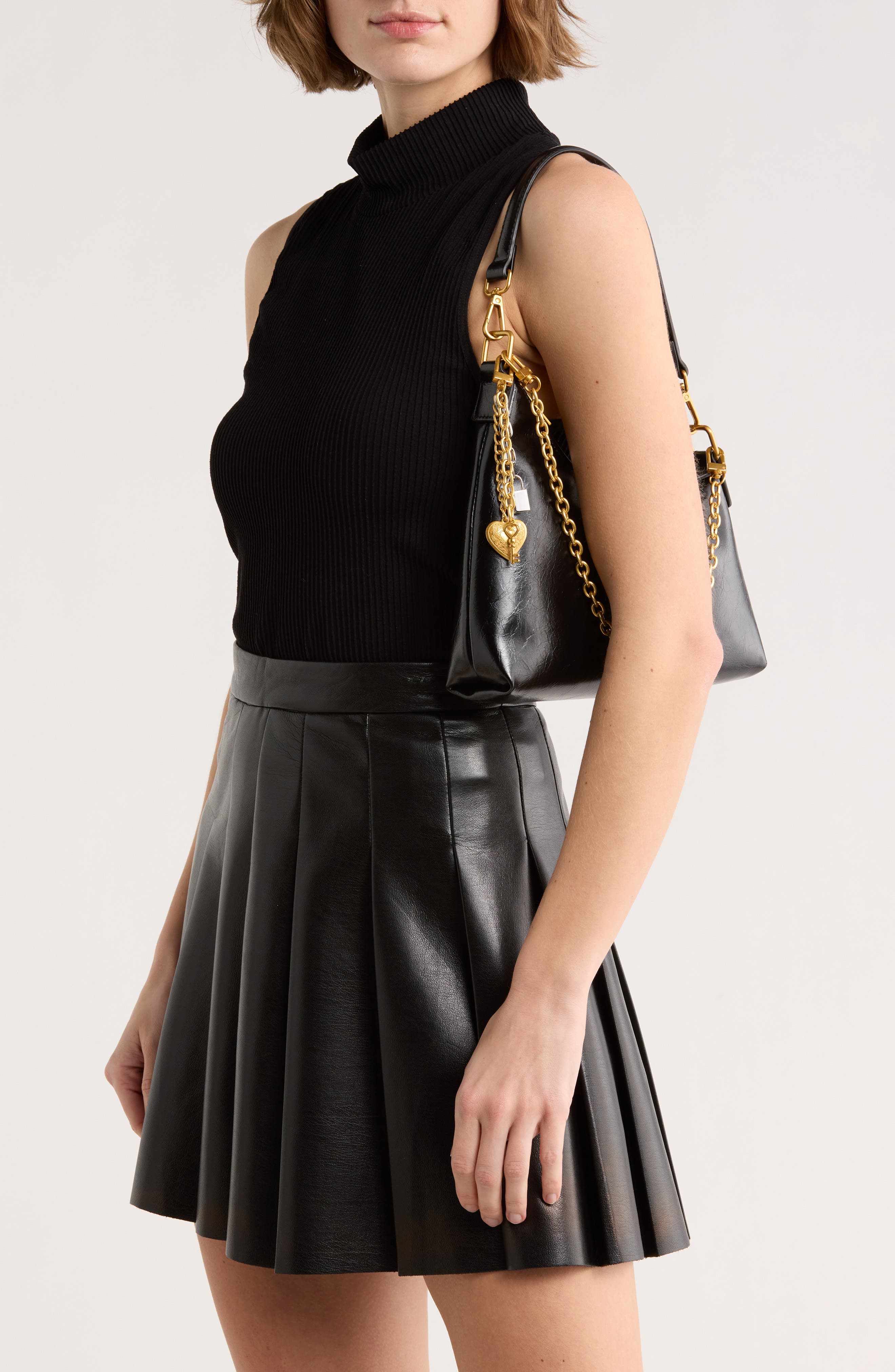 Madden Girl Crinkle Faux Leather Shoulder Bag, Alternate, color, Black