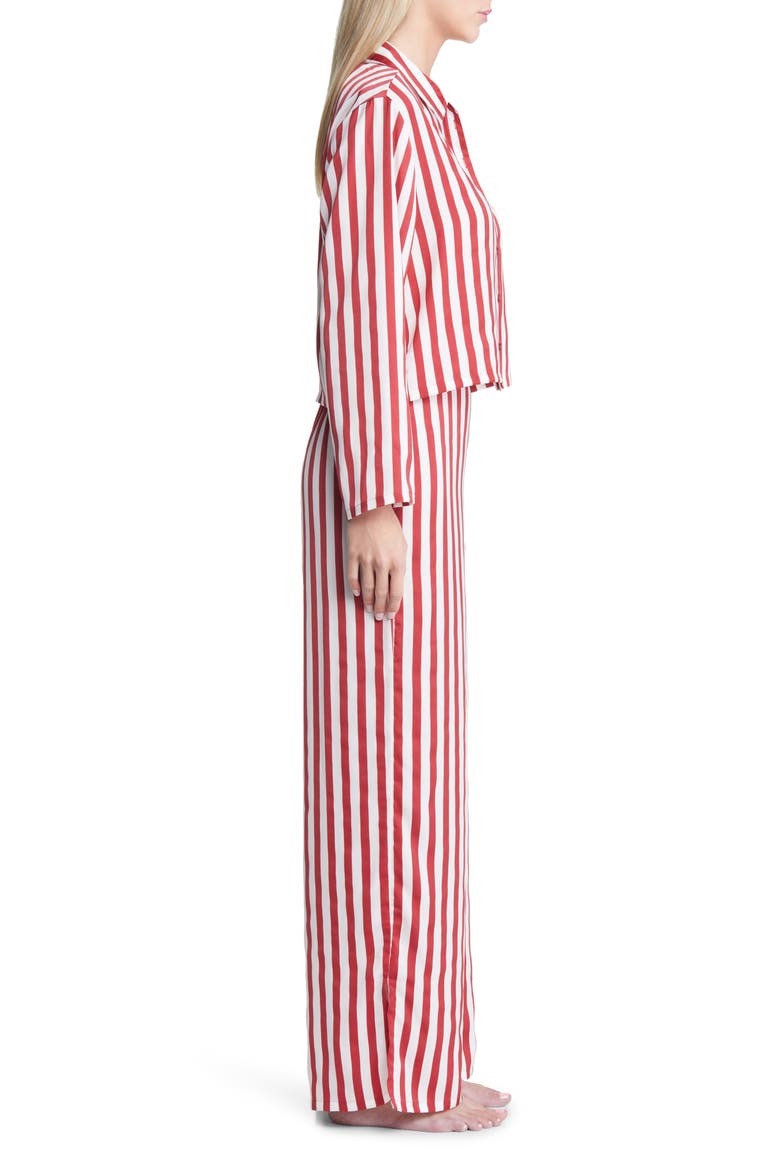 Boxy Satin Two-Piece Pajama Set, Alternate, color, RED SPICE WIDE STRIPE