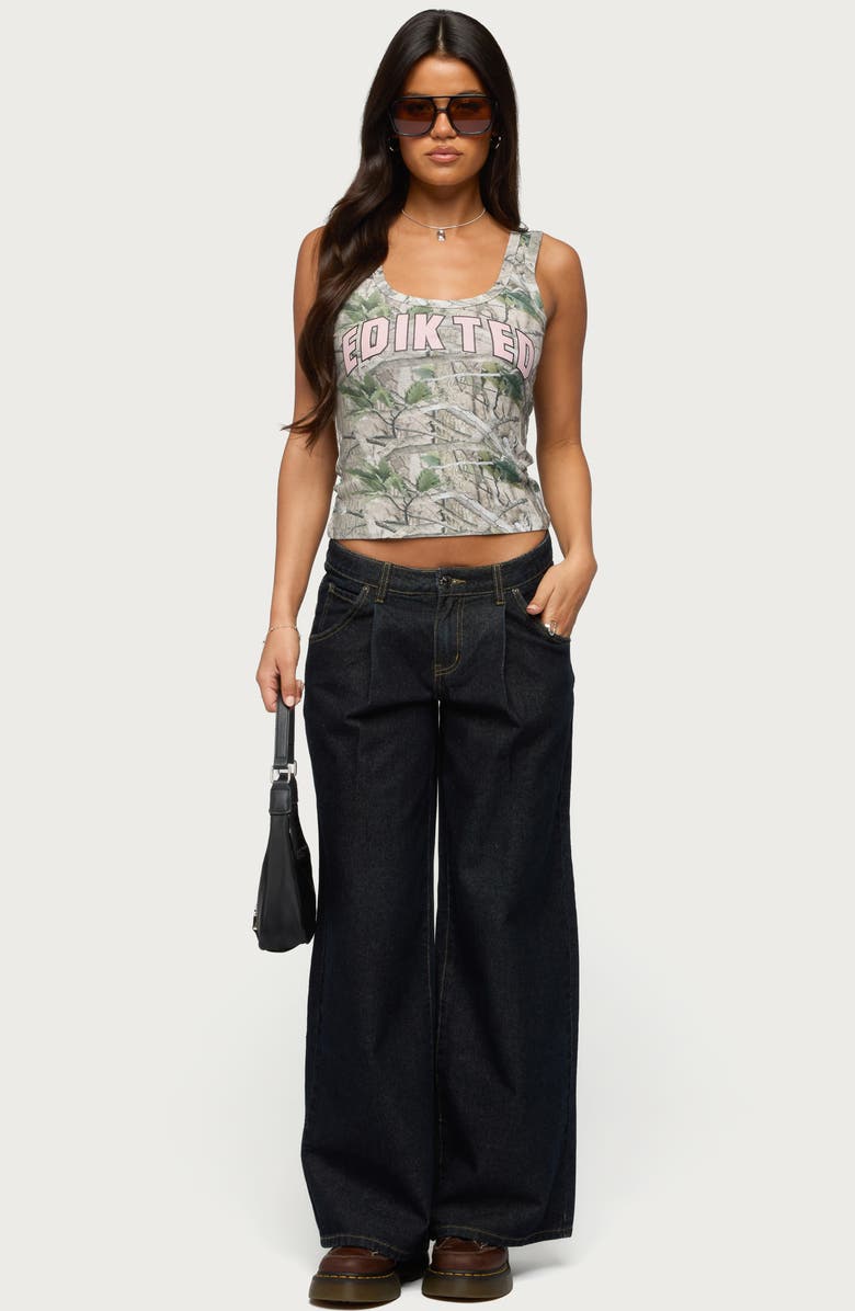 EDIKTED Pleated Low Rise Wide Leg Jeans, Alternate, color, 