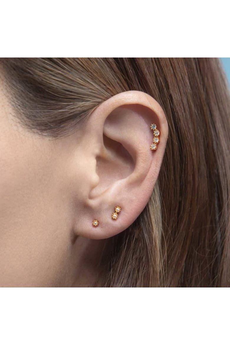 Gold Pearl Pavé Trio Stud Earring Set, Alternate, color, Gold