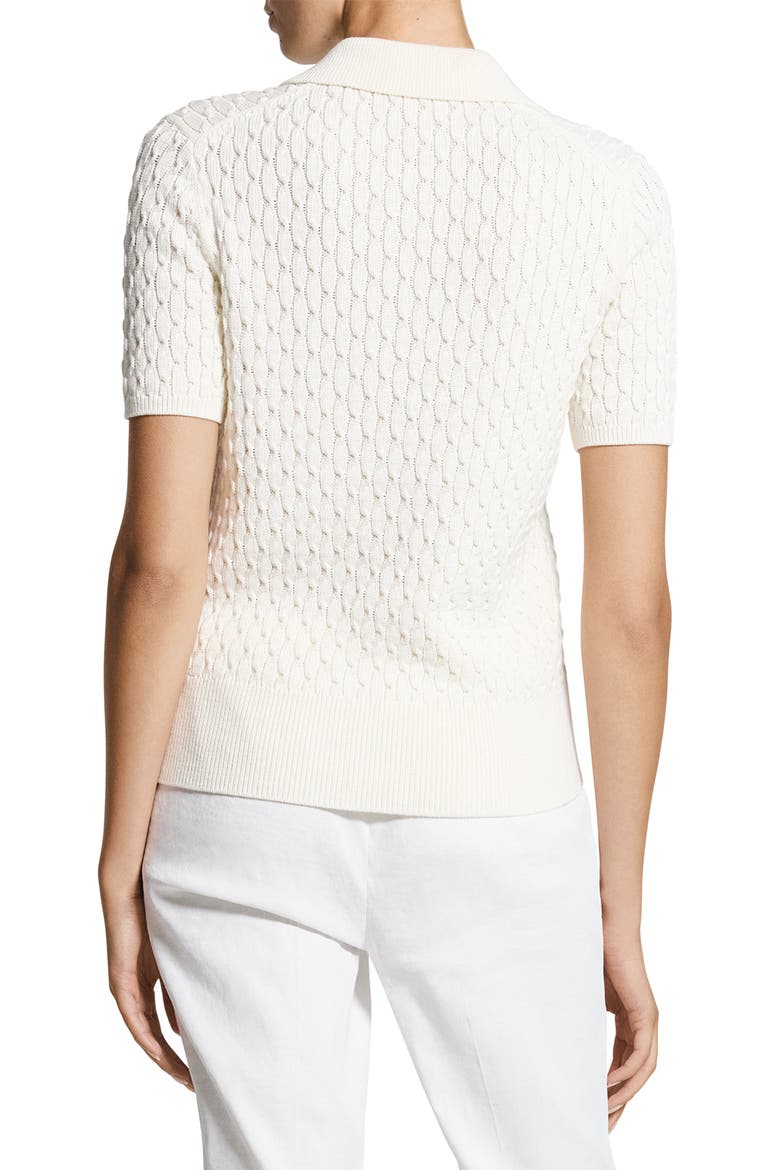 Textured Cable Knit Organic Cotton Polo, Alternate, color, IVORY