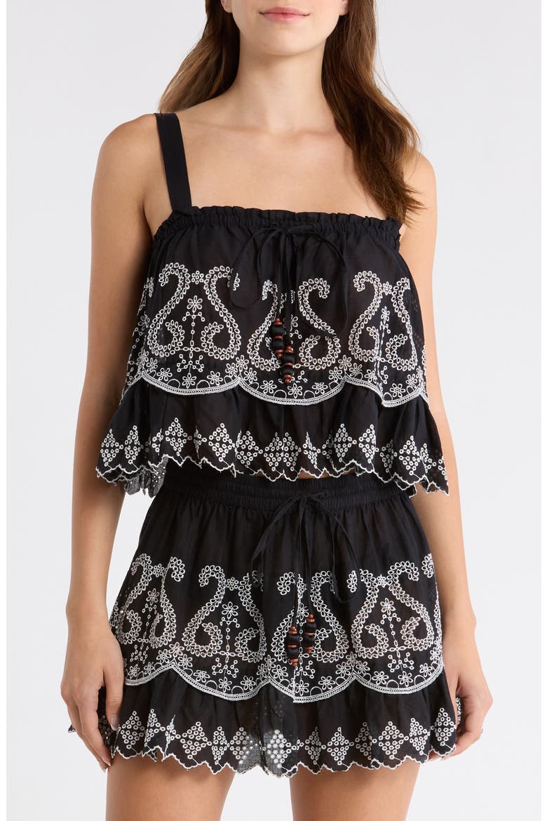 Leighton Crop Cotton Cover-Up Top, Main, color, BLACK / WHITE EYELET