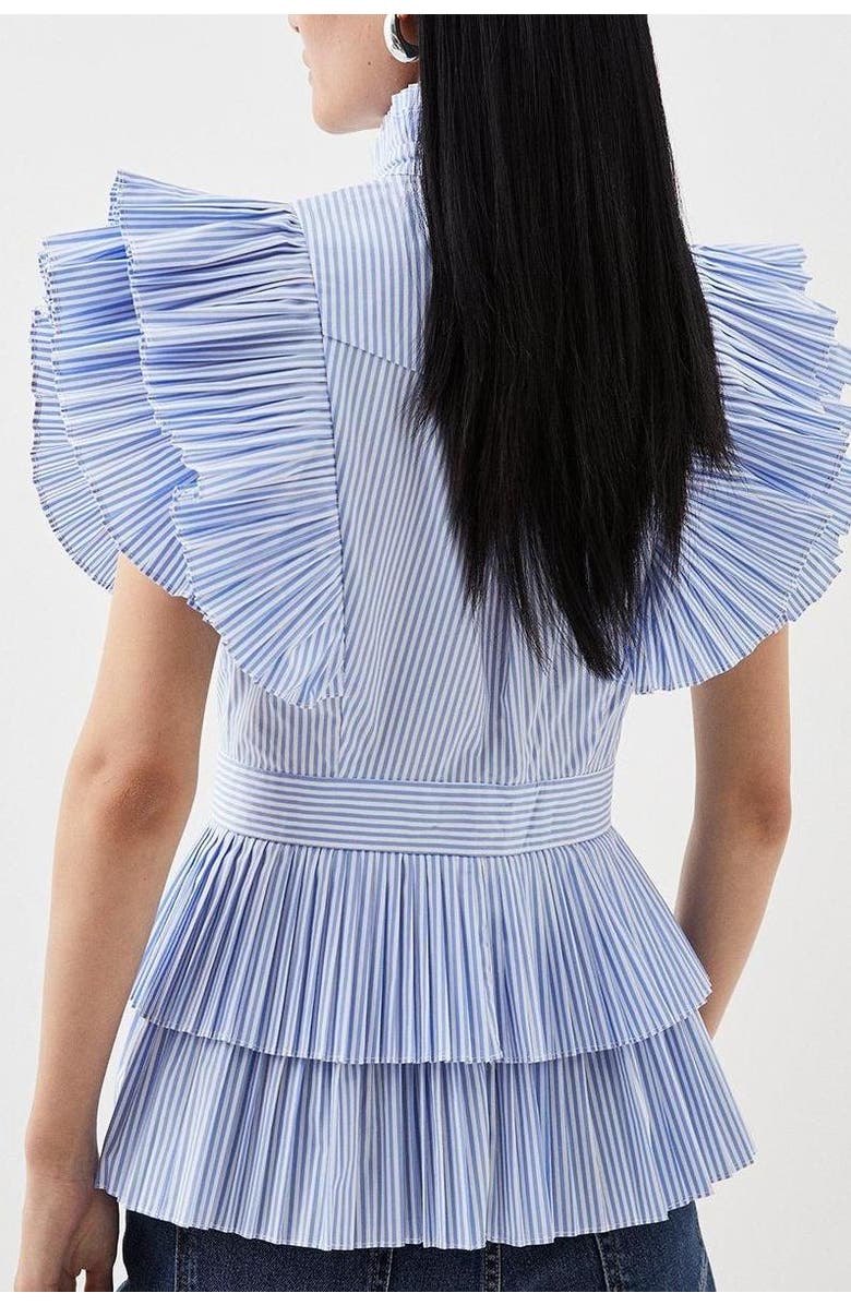 Karen Millen Sleeveless Striped Pleated Ruffle Blouse, Alternate, color, Stripe