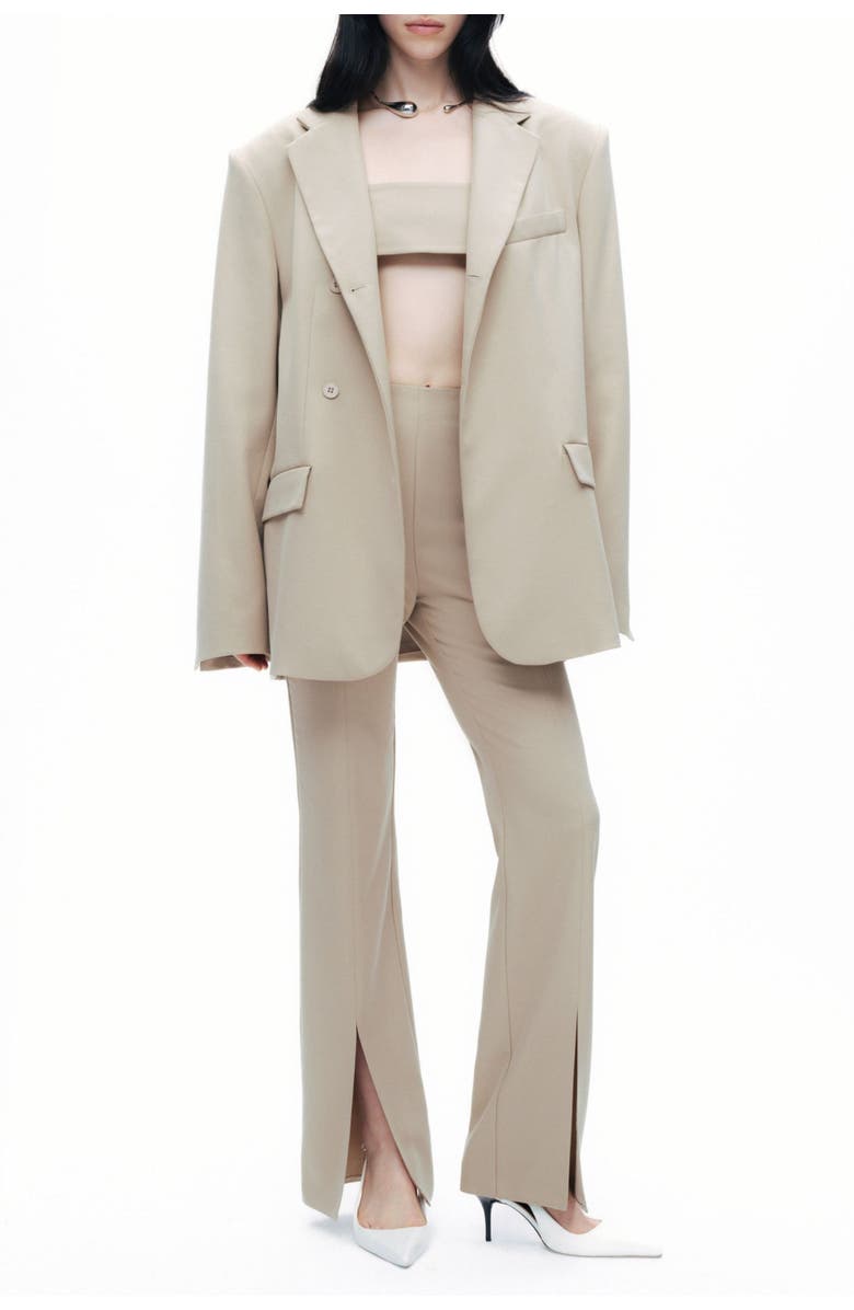 Nocturne Beige Oversized Blazer Jacket with Structured Shoulders, Alternate, color, 