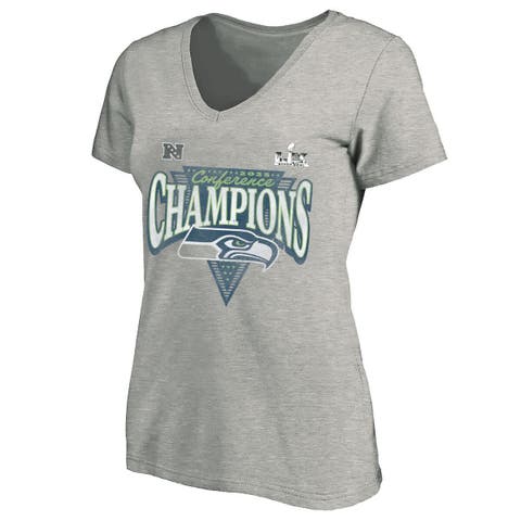 Women's Fanatics  Heather Gray Seattle Seahawks 2025 NFC Champions Plus Size Hail Mary Tri-Blend V-Neck T-Shirt