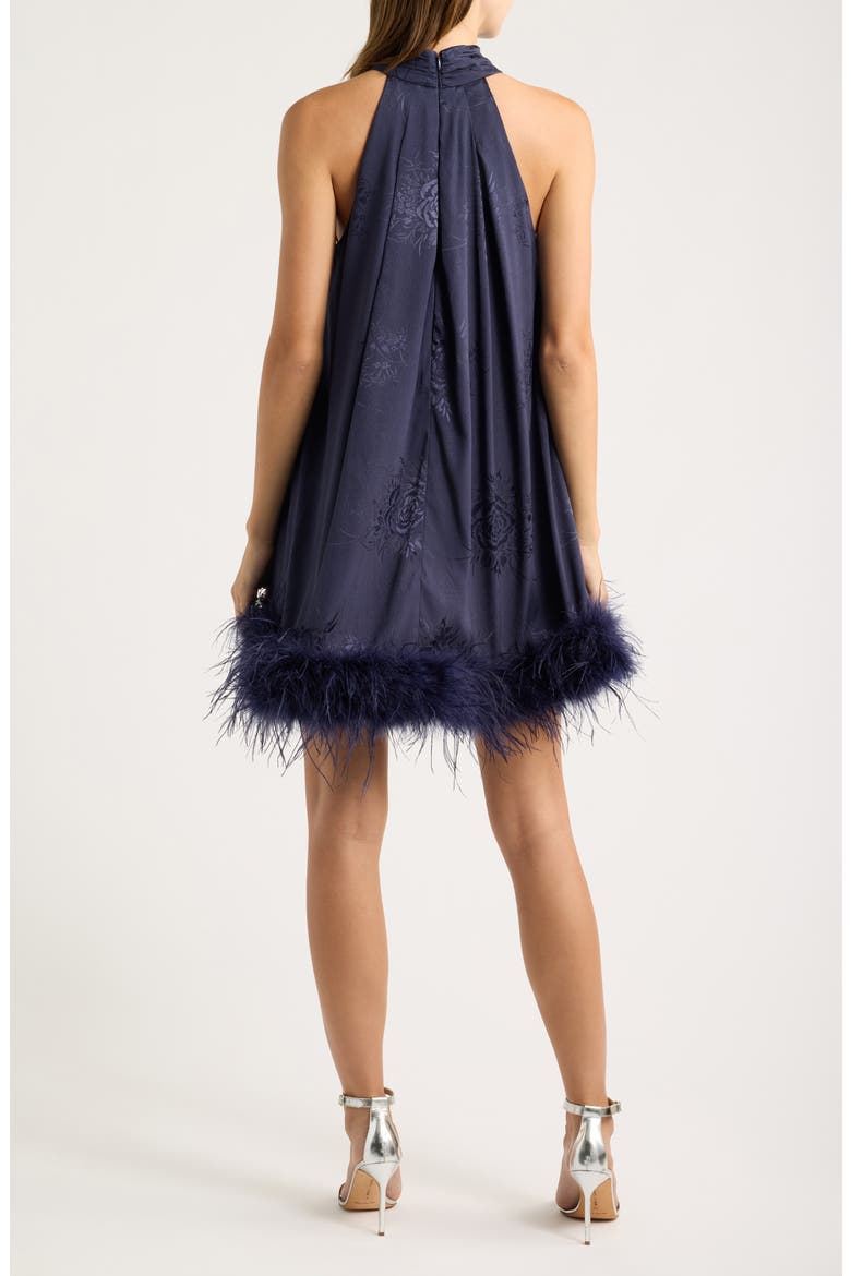 Feather Hem Sleeveless Swing Dress, Alternate, color, NAVY