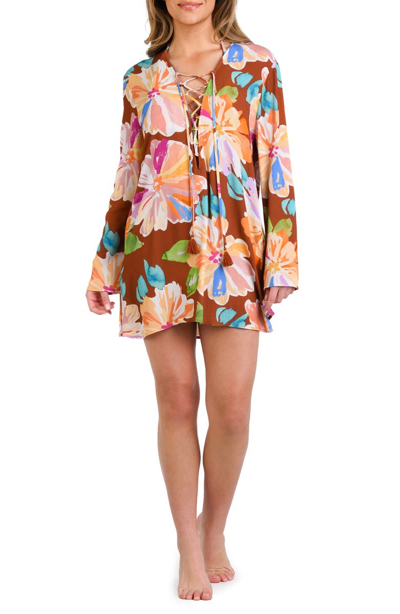 La Blanca Saharan Sands V-Neck Cover-Up Tunic, Main, color, Cinnamon