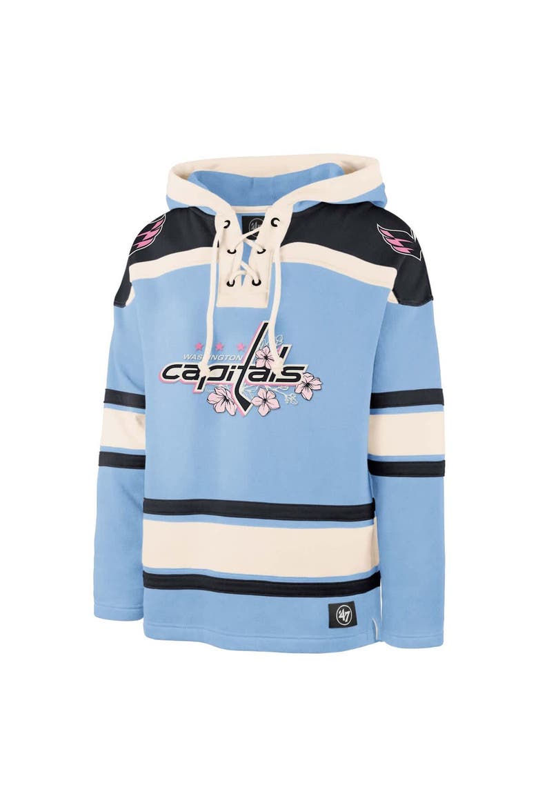 Men's '47 Light Blue Washington Capitals Cherry Blossom Lacer Pullover Hoodie, Alternate, color, Light Blue