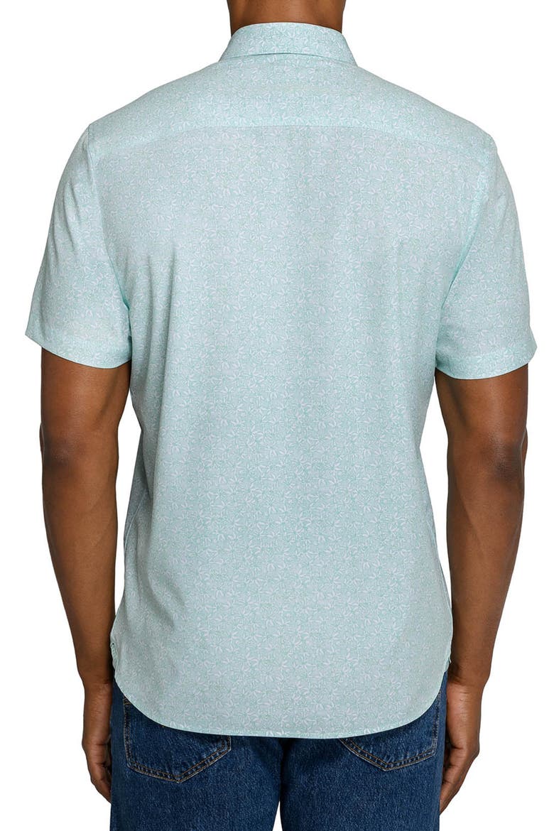 Slim Fit Sketched Floral Woven Short Sleeve Basic Shirt, Alternate, color, MINT