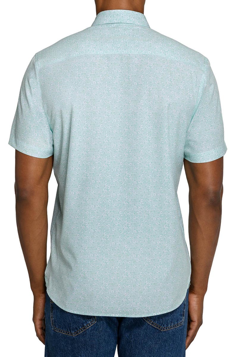 CONSTRUCT Slim Fit Sketched Floral Woven Short Sleeve Basic Shirt, Alternate, color, Mint