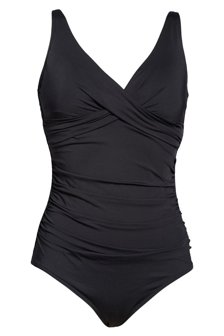 Cross Front One-Piece Swimsuit, Alternate, color, BLACK