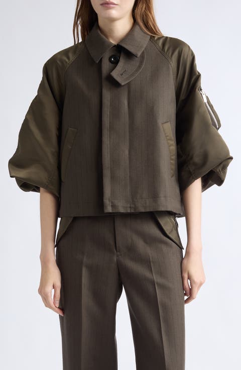 Chalk Stripe & Nylon Mixed Media Jacket (Nordstrom Exclusive)