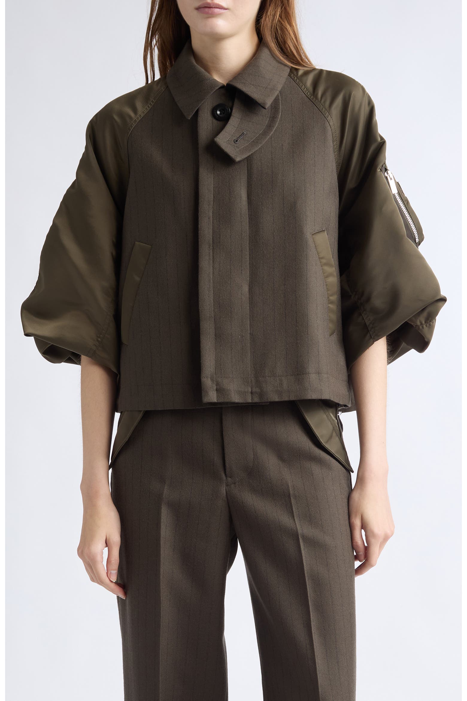 Color Code 9339 Sacai Chalk Stripe & Nylon Mixed Media Jacket (Nordstrom Exclusive ...