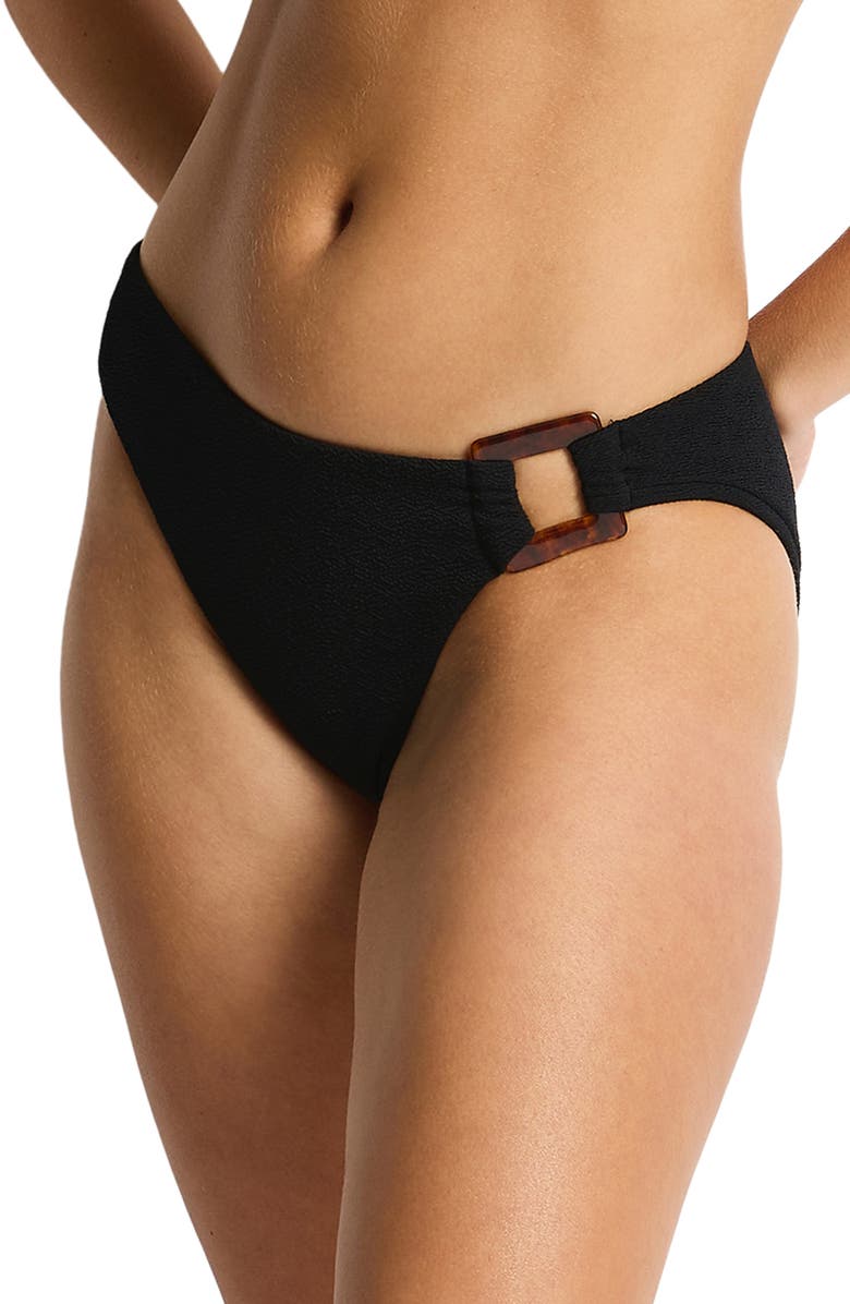 Sea Level Ring Bikini Bottoms, Alternate, color, Black