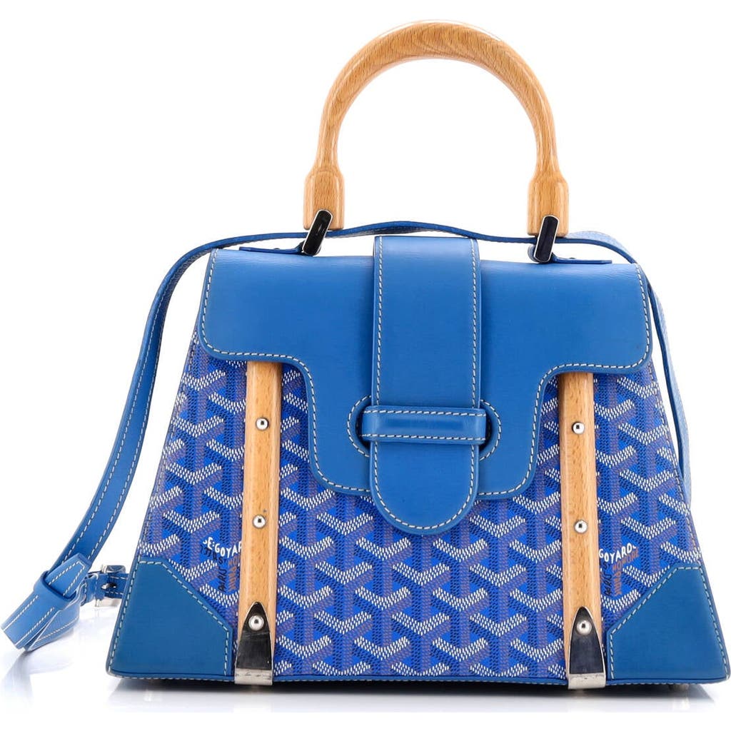 Pre-owned Goyard Goyard Saigon Top Handle Bag Coated Canvas With Leather Pm In Blue