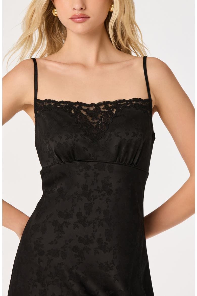 Kristian Lace Trim Floral Jacquard Midi Slipdress, Alternate, color, BLACK