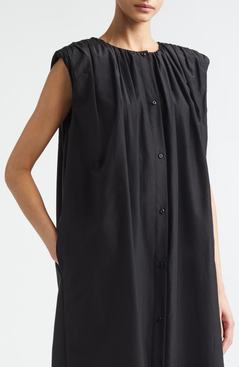 LOULOU DE SAISON Cara Gathered Sleeveless Cotton & Silk Voile Shirtdress, Alternate, color, Black