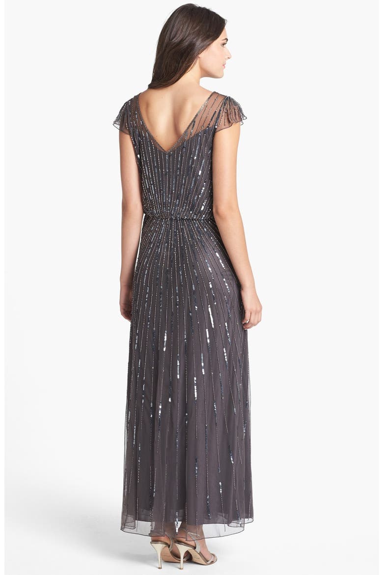 Beaded Mesh Blouson Gown, Alternate, color, SLATE/ MERCURY