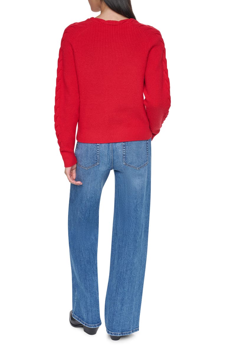 Cable Knit V-Neck Sweater, Alternate, color, VIBRANT RED