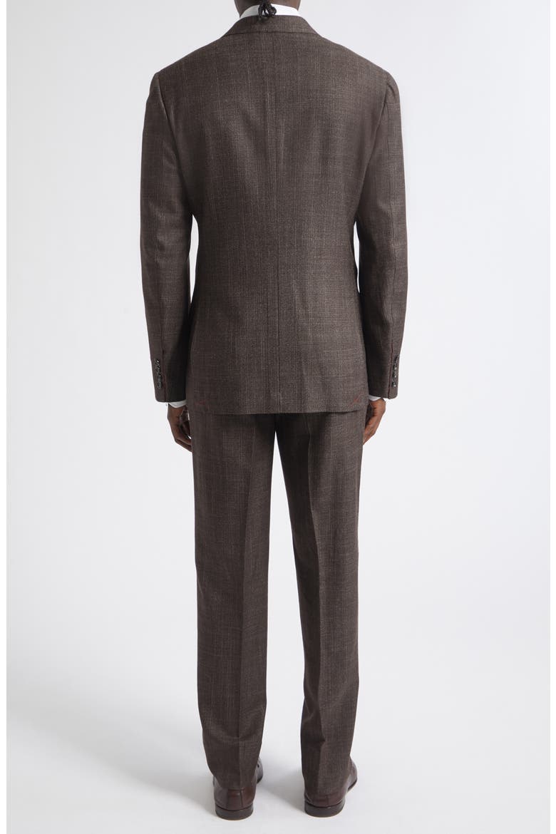 Pinstripe Wool & Silk Suit, Alternate, color, DARK BROWN 450
