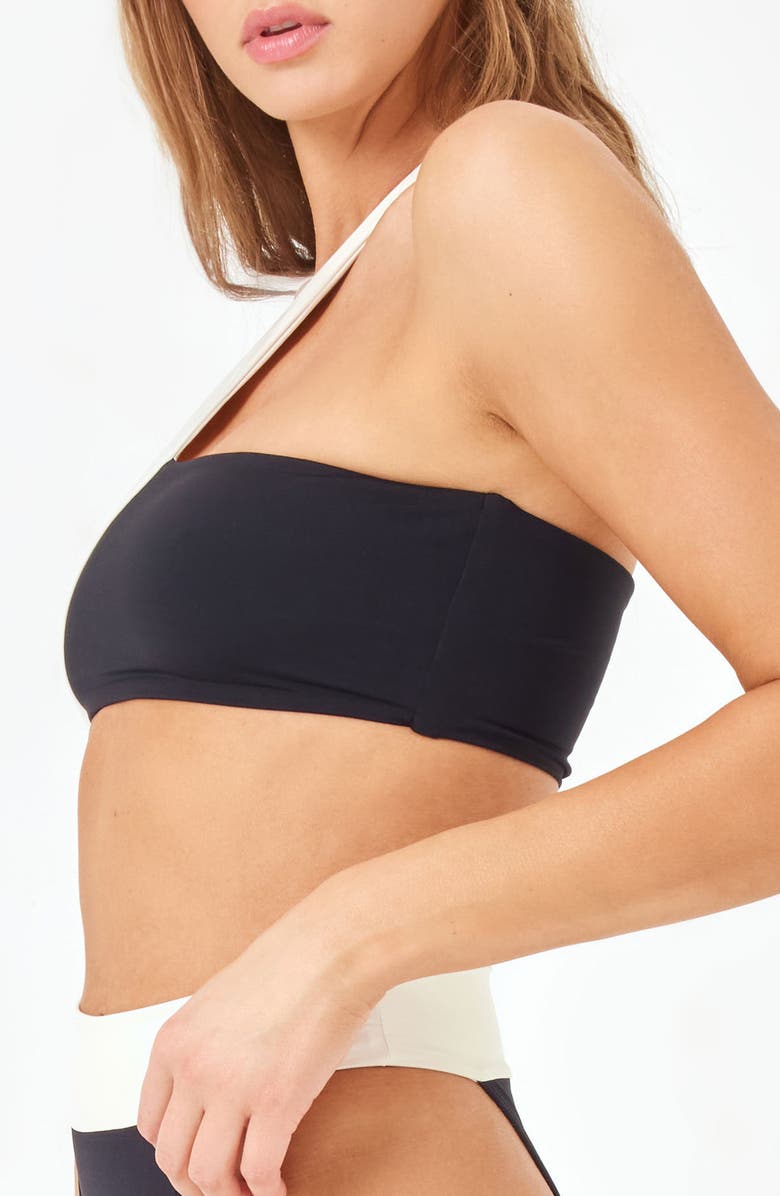 LSPACE One-Shoulder Bikini Top, Alternate, color, Black/ Cream