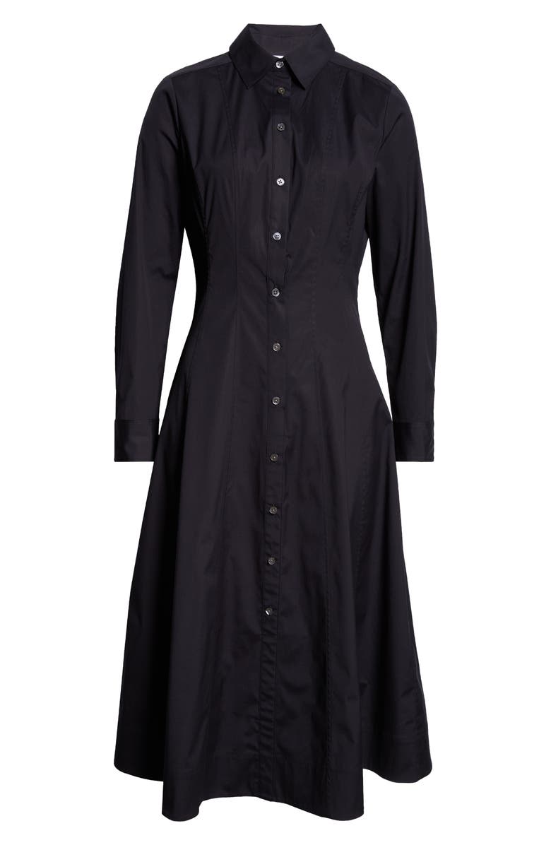 Veronica Beard Goldie Long Sleeve Stretch Cotton Midi Shirtdress, Alternate, color, Black
