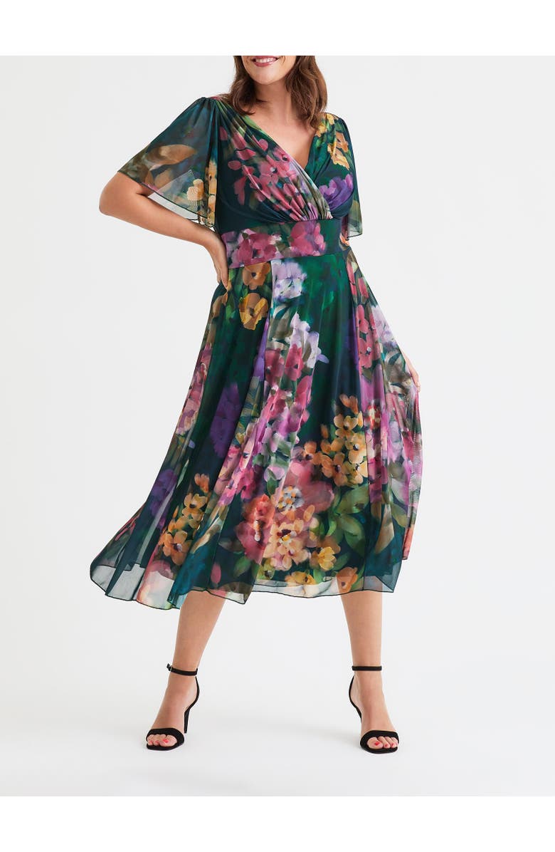 Scarlett & Jo Victoria Floral Angel Sleeve Midi Dress, Alternate, color, Green Multi