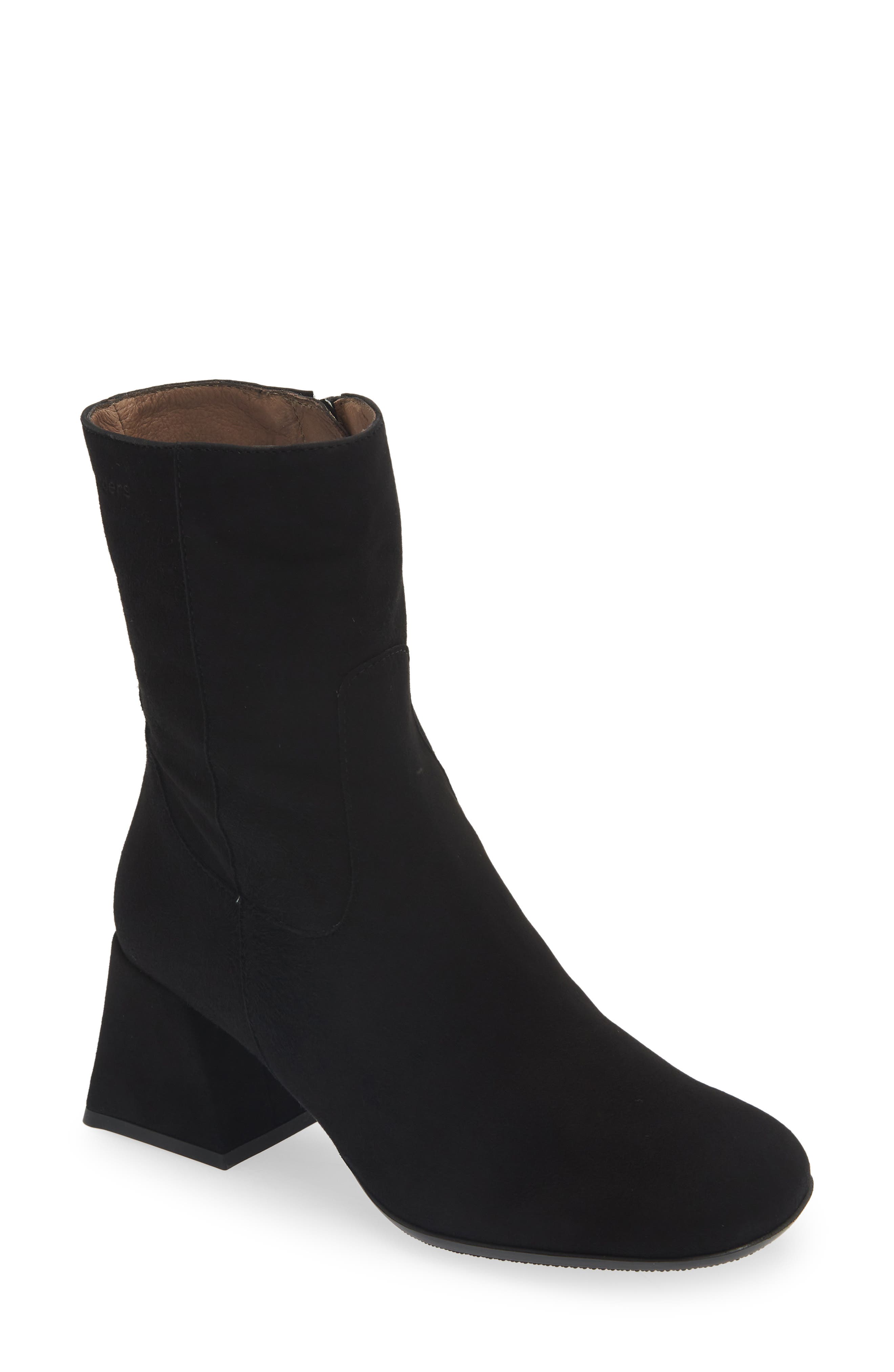 Wonders Block Heel Bootie, Main, color, Black Suede