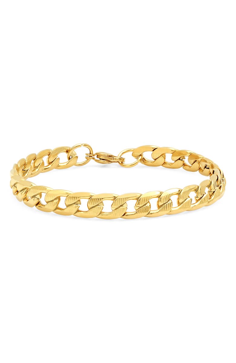HMY JEWELRY 18k Gold Plated Curb Link Bracelet, Main, color,